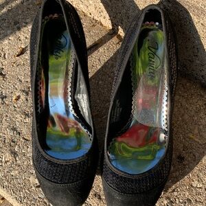 High heel pumps w/sequins.